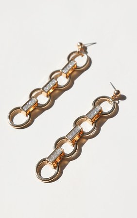 Gold Drop Glitter Hoop Earrings | PrettyLittleThing USA