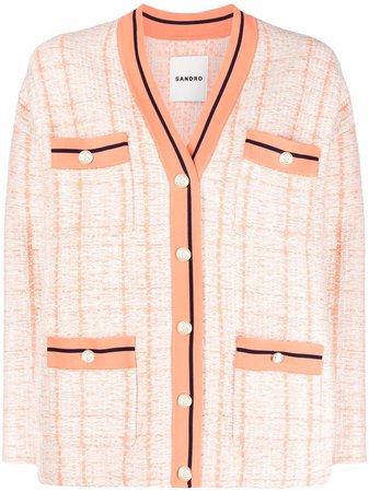 Shop SANDRO button-up tweed cardigan with Express Delivery - FARFETCH