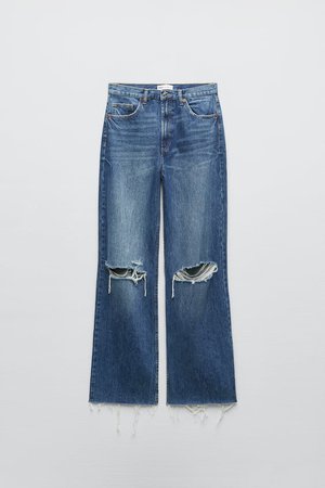 RIPPED WIDE LEG JEANS - Navy blue | ZARA United States