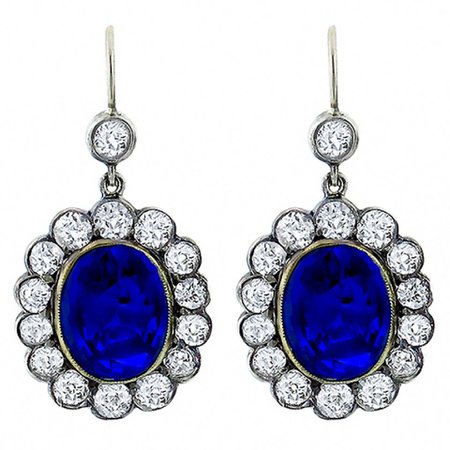 Sapphire, Diamond and Platinum Cluster Earrings For Sale at 1stDibs