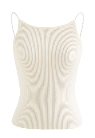 Pearl Straps Knit Cami Tank Top in Yellow - Retro, Indie and Unique Fashion
