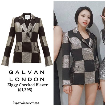 Twice's Fashion on Instagram: “CHAEYOUNG SBS INKIGAYO GALVAN- Ziggy Checked Blazer ($1,395) #twicefashion #twicestyle #twice #nayeon #jeongyeon #jihyo #momo #mina #sana…”