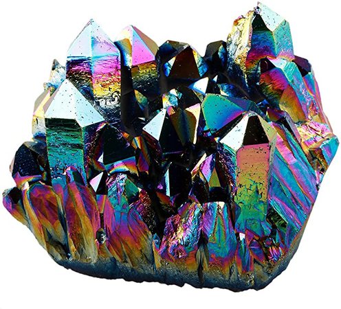 Amazon.com: SUNYIK Rainbow Aura Titanium Coated Crystal Cluster,Quartz Drusy Geode Gemstone Specimen Figurine(0.4-0.45lb) : Home & Kitchen
