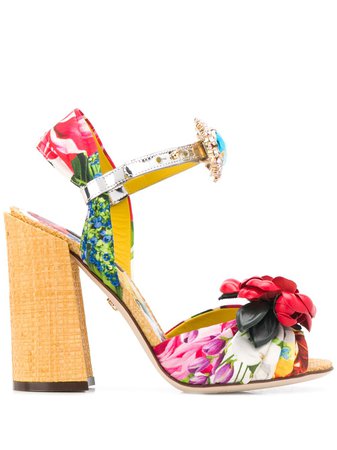 Shop red & white Dolce & Gabbana embroidered silk sandals with Express Delivery - Farfetch