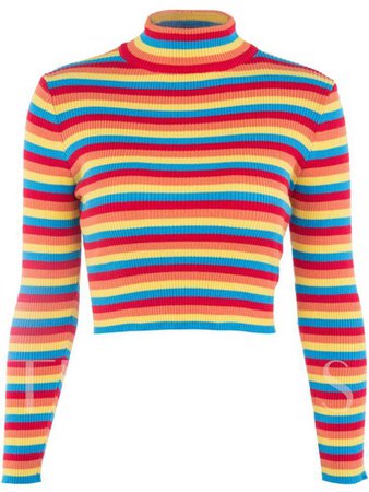 High Neck Stripe Thin Women's Cropped Sweater - Tbdress.com