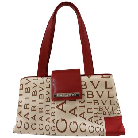 Bulgari Monogram Silk and red Leather shoulder bag For Sale at 1stdibs