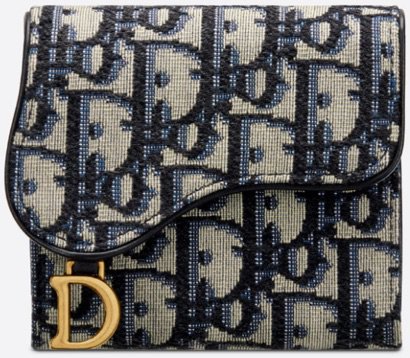 SADDLE LOTUS WALLET Blue Dior Oblique Jacquard