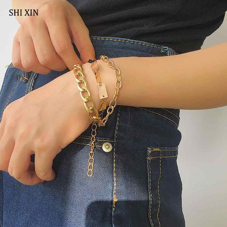SHIXIN Punk 3 Layered Charm Bracelets for Women Gold/Silver Color Chunky Chains Bracelets Female Fashion Hand Jewelry 2020 Femme| | - AliExpress