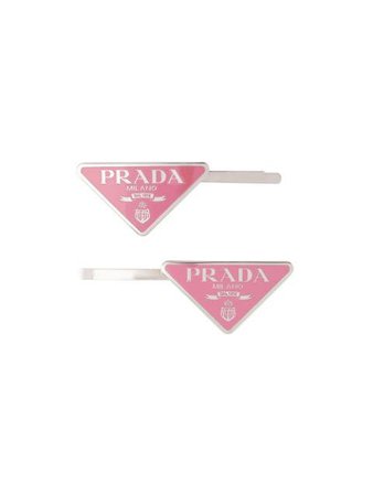 Prada logo-plaque hair slides pink & metallic 1IF0512BA6 - Farfetch
