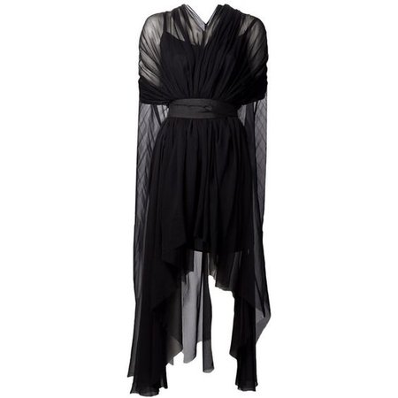 Black Sheer & Mesh Cape Dress