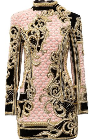 Embellished quilted velvet mini dress by Balmain