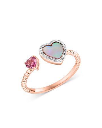 Bloomingdale's Mother of Pearl, Pink Tourmaline & Diamond Accent Heart Ring in 14K Rose Gold - 100% Exclusive | Bloomingdale's