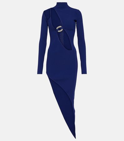 Cutout Ribbed Knit Minidress in Blue - David Koma | Mytheresa