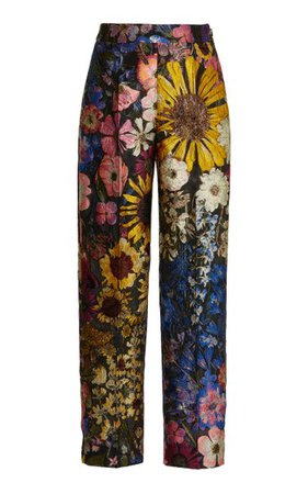 Straight-Leg Floral-Printed Fil Coupé Pants By Oscar De La Renta | Moda Operandi