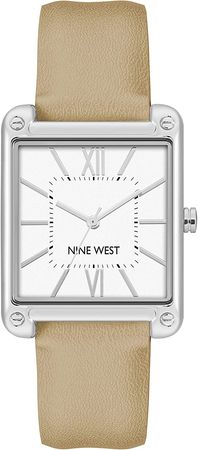 Amazon.com: Nine West Women's Japanese Quartz Dress Watch with Faux Leather Strap, Beige, 18 (Model: NW/2117SVTN), Tan/Silver : Clothing, Shoes & Jewelry