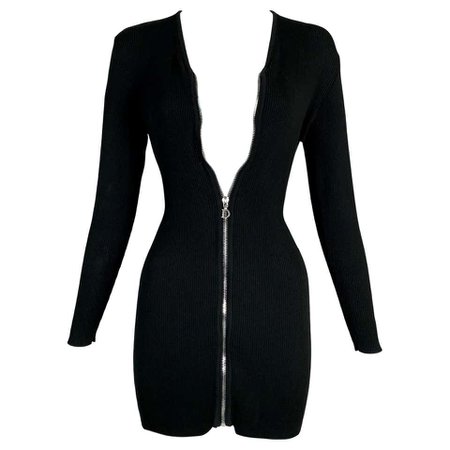 S/S 2001 Christian Dior by John Galliano Black L/S Zipper Mini Dress For Sale at 1stDibs | dior zipper, dior zip