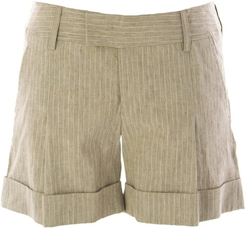 Raven Women's Pinstriped Linen Cuffed Shorts Light Brown at Amazon Women’s Clothing store