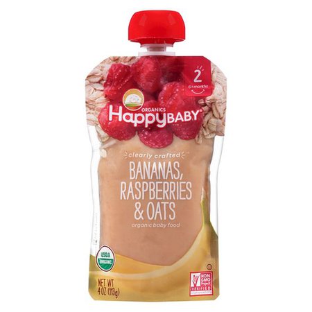 Happy Baby Stage 2 Clearly Crafted Bananas Raspberries & Oats Organic Baby Food - 4oz : Target
