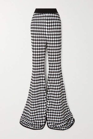 Houndstooth Stretch-knit Flared Pants - Black