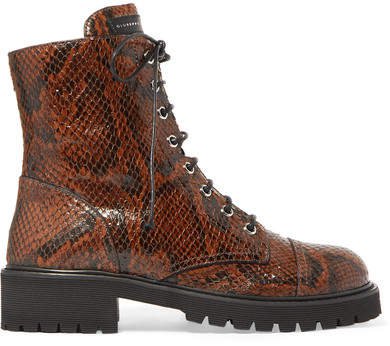 Snake-effect Leather Ankle Boots - Snake print