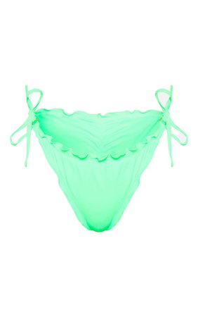 Green Frill Edge Ruched Back Bikini Bottom | PrettyLittleThing USA