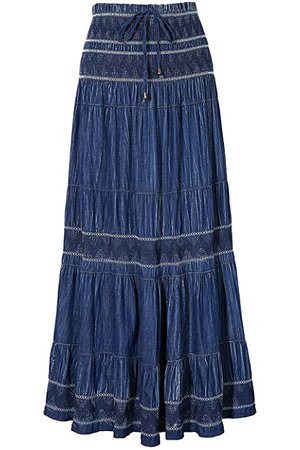 NASHALYLY Women's Chiffon Elastic High Waist Pleated A-Line Flared Maxi Skirt