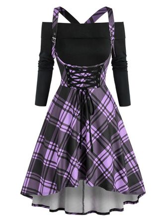 Purple Black Plaid Dress