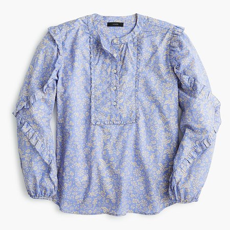 J.Crew: Point Sur Ruffle-sleeve Popover Shirt In Playa Floral blue