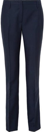 Mohair And Wool-blend Straight-leg Pants - Navy