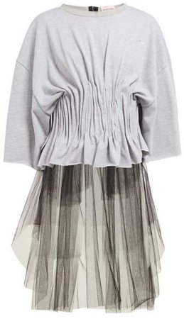 Ruched Corset Mesh T Shirt - Womens - Grey