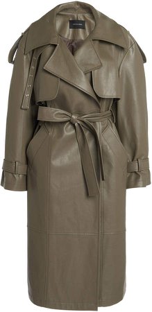 Low Classic Belted Faux Leather Trench Coat