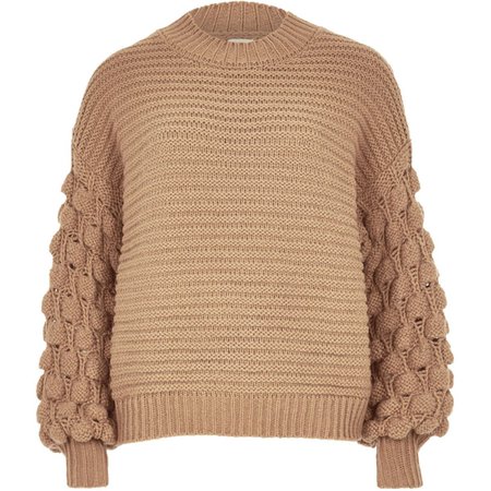 Brown knit bobble sleeve sweater - Sweaters - Knitwear - women