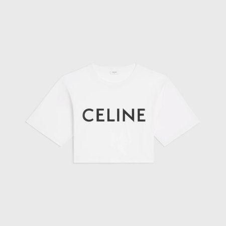 CROPPED CELINE T-SHIRT IN COTTON JERSEY - Ecru / Black | CELINE