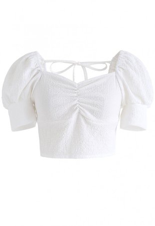 Shirred Back Sweetheart Neck Crop Top in White - NEW ARRIVALS - Retro, Indie and Unique Fashion