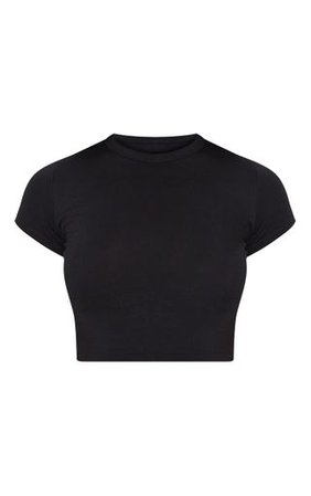 Basic Black Short Sleeve Crop Tshirt | Tops | PrettyLittleThing