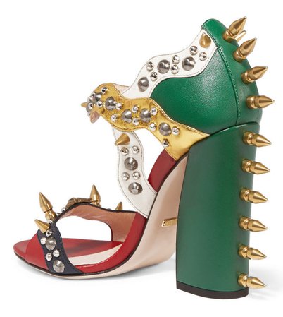 GUCCI Embellished metallic leather sandals - Shoes Post