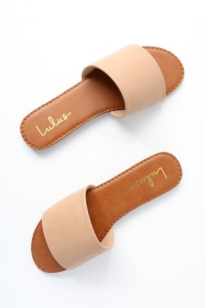 Natural Slide Sandals - Nude Sandals - Vegan Leather Sandals
