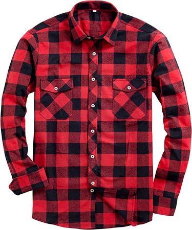 Alimens & Gentle Men's Button Down Regular Fit Long Sleeve Plaid Flannel Casual Shirts Color: Red, Size: Small at Amazon Men’s Clothing store