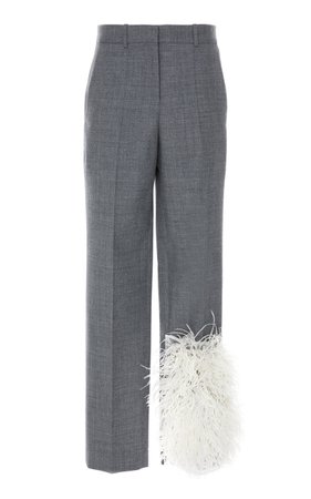 Feather-Embellished Wool Straight-Leg Pants by Loewe | Moda Operandi