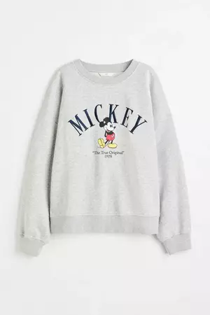 Sweatshirt with Motif - Gray melange/Mickey Mouse - Ladies | H&M CA
