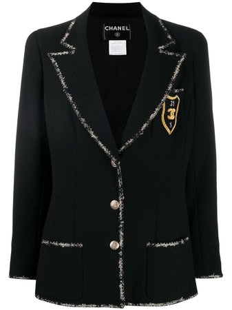 Shop black Chanel Pre-Owned 2005 Cruise wool-trimming school blazer with Express Delivery - Farfetch