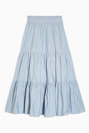 Pale Blue Taffeta Tiered Plain Skirt | Topshop
