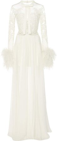 Alicante Feather-Embellished Organza Gown