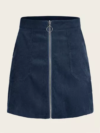 O-ring Zip Up Pocket Side Corduroy Skirt | SHEIN USA