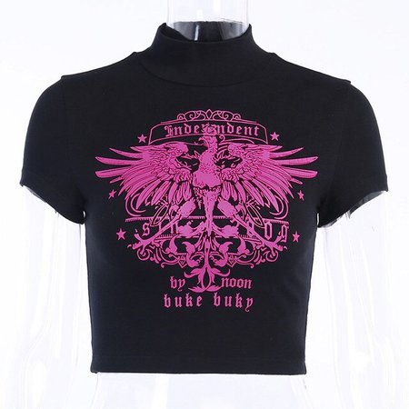 ArtSu Gothic Eagle Animal Print Black Crop Top 2020 Summer Women Cotton Short Sleeve T Shirt Harajuku Streetwear ASTS21505|T-Shirts| - AliExpress