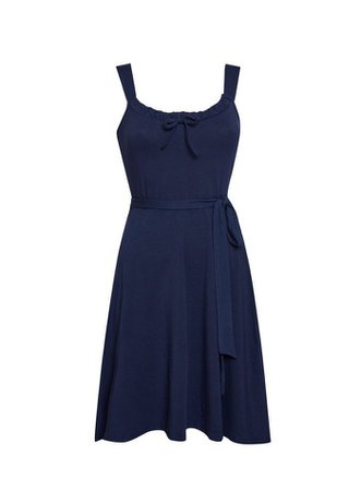 Navy Plain Ruched Fit & Flare Dress | Dorothy Perkins