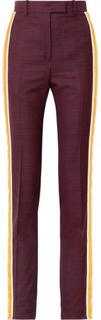 Prince Of Wales Checked Wool And Silk-blend Straight-leg Pants - Burgundy
