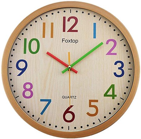 Amazon.com: Foxtop Silent Kids Wall Clock 12 Inch Non-Ticking Battery Operated Colorful Decorative Clock for Children Nursery Room Bedroom School Classroom - Easy to Read: Home & Kitchen