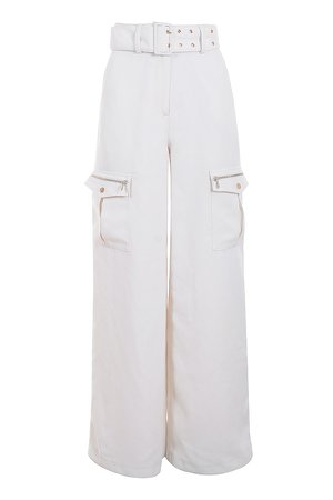 Clothing : Leggings : 'Lucille' White Wide Leg Crepe Trousers
