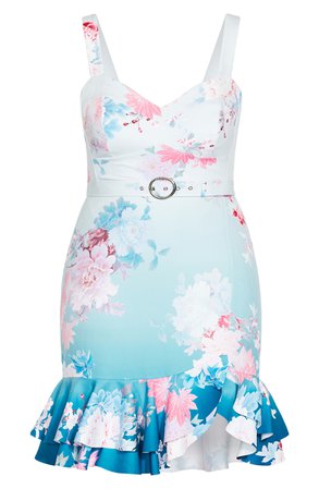 City Chic Tsubaki Floral Belted Body-Con Dress
